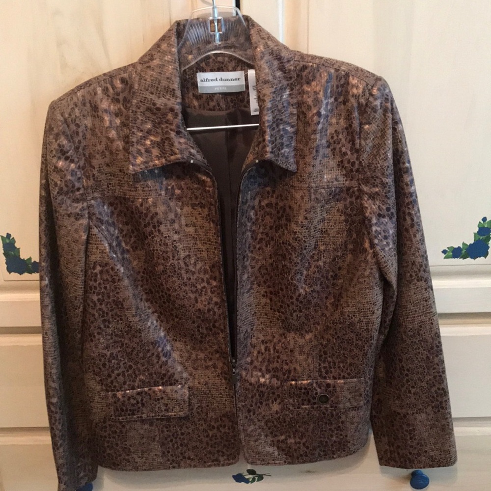 Alfred Dunner Brown Patterned Faux-Leather Jacket
